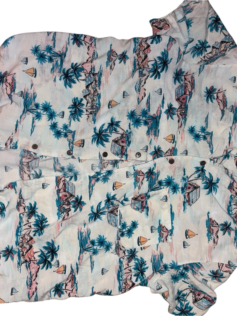 George White Tropical Print Shirt with Teal and Pink Accents